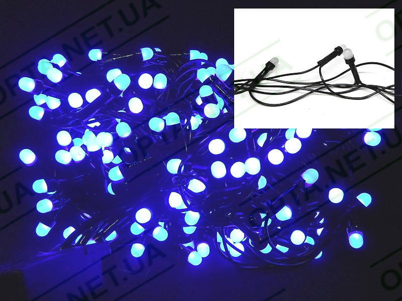 Гирлянда круглая матовая лампа 100LED (синий) LED100B-10 (черный провод)