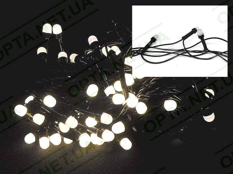 Гирлянда круглая матовая лампа 100LED (теплый белый) LED100WW-10 (черный провод)