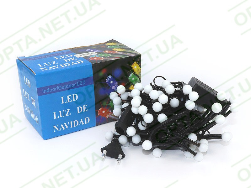 Гирлянда белая матовая круглая лампа 100LED ( белый) LED100W-9-2  (черный провод)