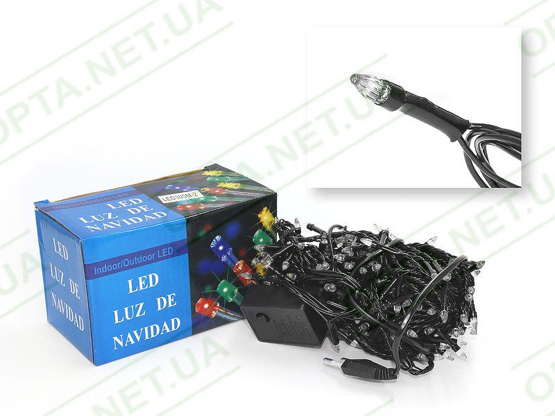 Гирлянда черный провод прозрачная коническая лампа 400LED (белый) LED400W-2