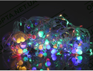 Гирлянда 10 больших шаров прозрачный провод (разноцветные) LAMP-BALL-12-M
